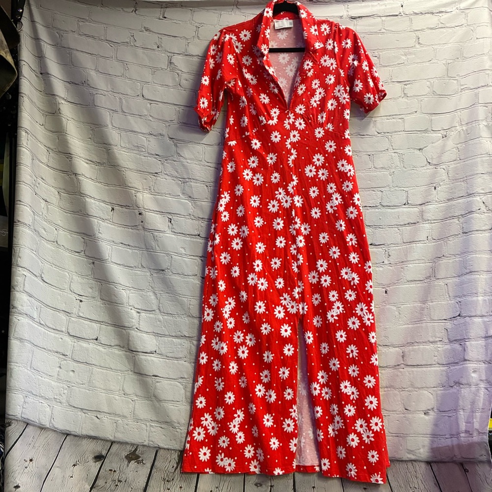 ASOS Design Women’s White Flower Power Bubble Sleeve Red Maxi Dress Size 6 EUC